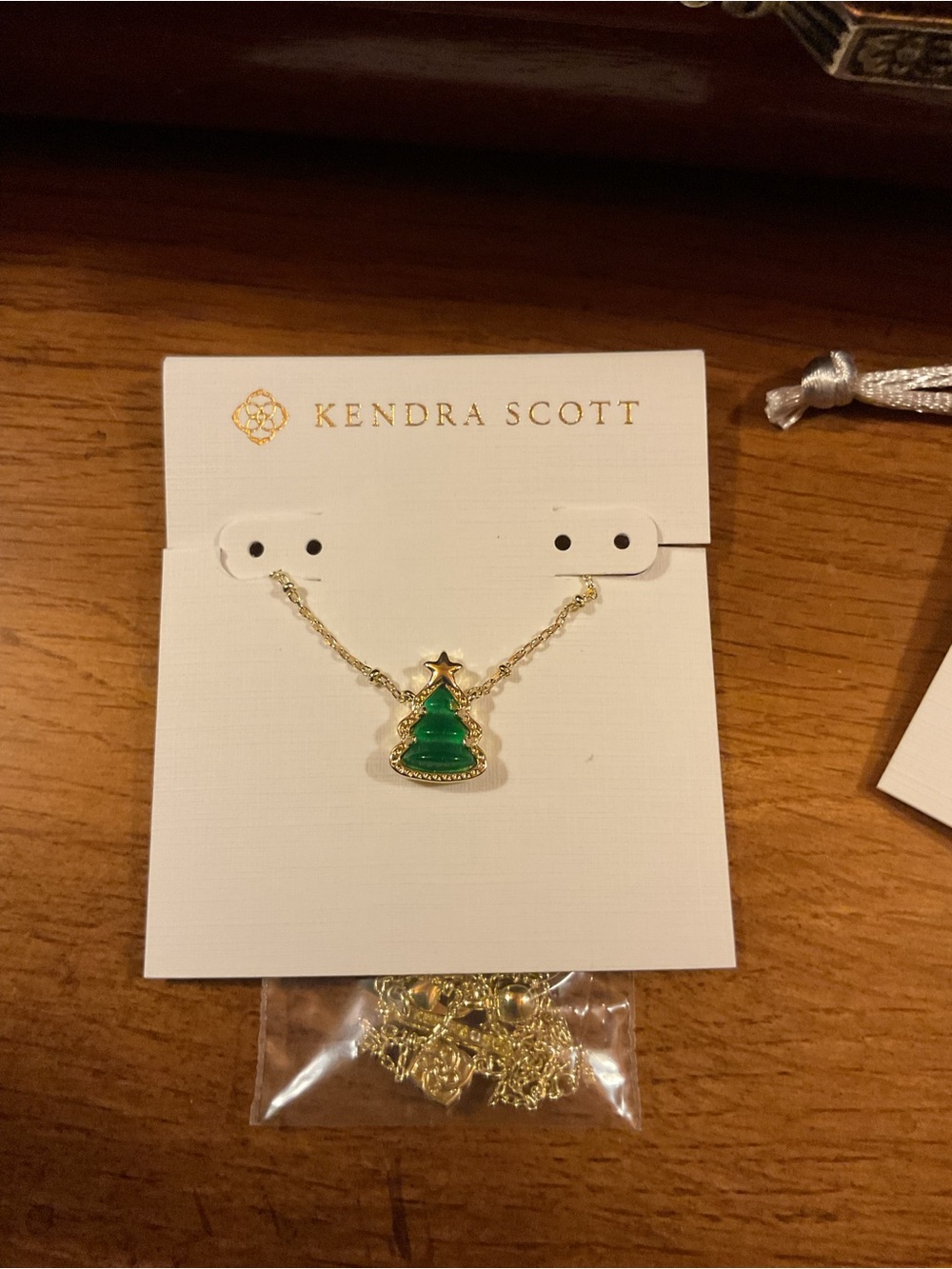 Kendra Scott Gold Necklace with Green Christmas Tree Pendant